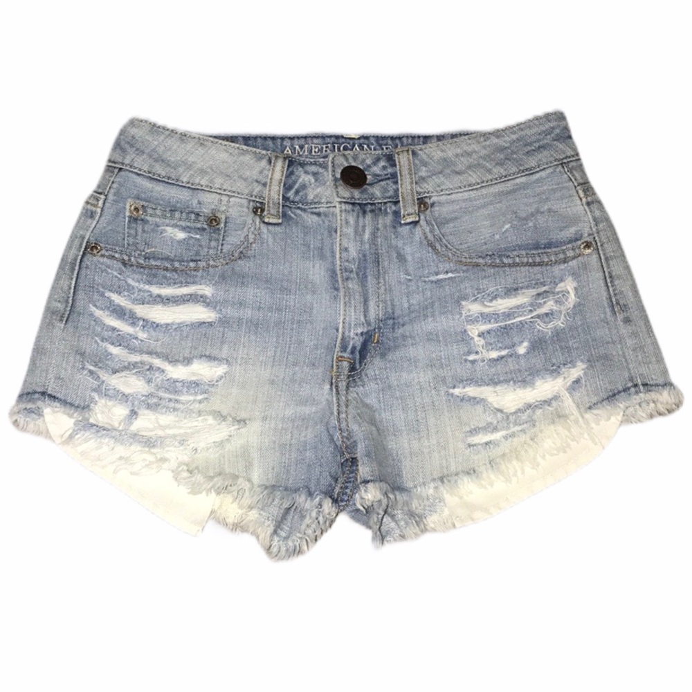 Girls AMERICAN EAGLE Distressed Ripped Jean Shorts Size 00 Teen Tween Junior